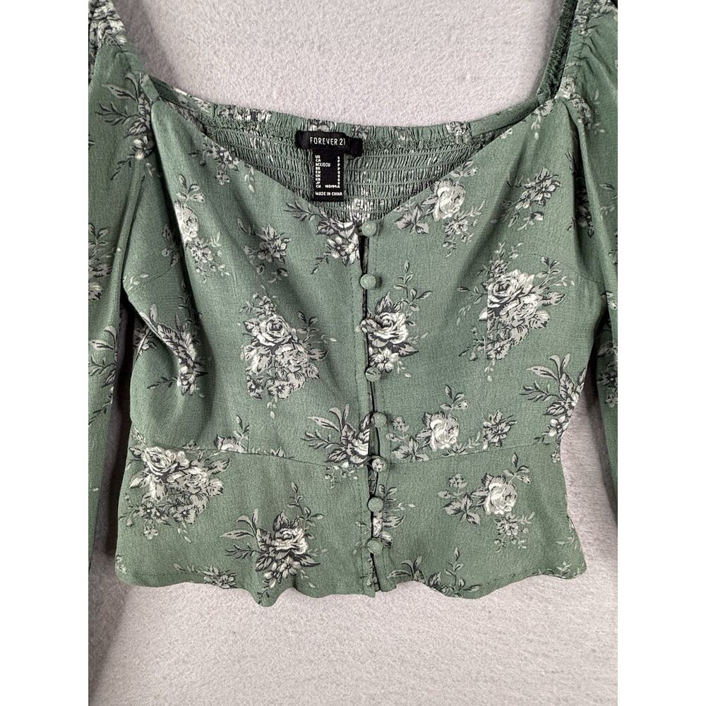 Forever 21 Top Womens Sz S Milkmaid Prairie Cottagecore Fairycore Feminine Green - Picture 2 of 7
